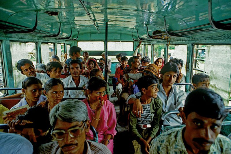 Indian people inside public bus